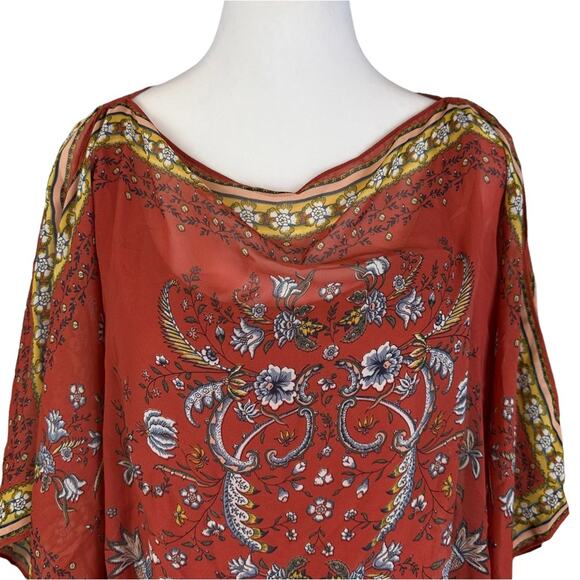 Max Studio Bohemian Floral Scarf Flutter Sleeve Top Size Small Rust Red - Picture 2 of 9